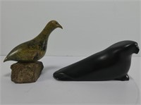 2 SIGNED INUIT SOAPSTONE CARVINGS