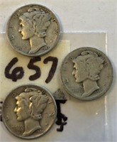 1944D,1940,1909 3 Mercury Silver Dimes