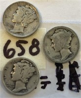 1917,1935,1941 3 Mercury Silver Dimes