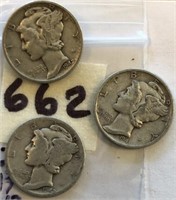 1943,2-1942 3 Mercury Silver Dimes