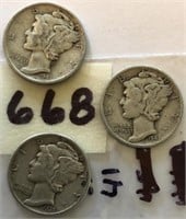 1935,2-1941 3 Mercury Silver Dimes