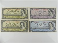 FOUR 1954 BANK OF CANADA BANKNOTES