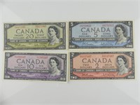 1954 BANK OF CANADA $20, $10, $5, $2 BANKNOTES