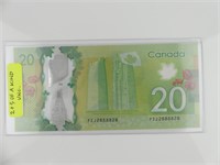 2012 BK. OF CAN. $20 BANKNOTE - 2+5 OF A KIND S/N