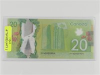 2012 BK. OF CAN. $20 BANKNOTE - LOW S/N