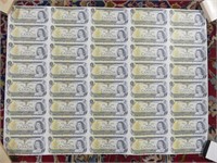 SHEET OF 40 UNCUT 1973 BK. OF CAN. $1 BANKNOTES