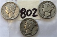 1941S,1944D,1944 3 Mercury Silver Dimes