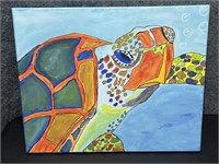 Colorful Swimming Turtle Canvas Picture