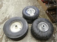 FOUR 4.10/3.50 - 4 TIRES W/ ONE LARGER TIRE