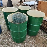 4- 40Ga Metal drums & small roll of fencing