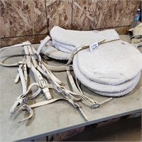 3 Fleece  saddle pads and 2 halters