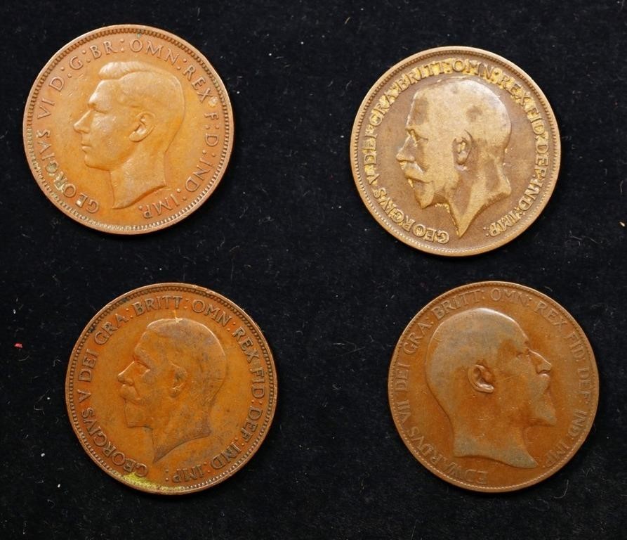 Group of 4 Coins, Great Britain Pennies, 1907, 191