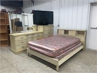 7 PC MID CENTURY BEDROOM SET, DRESSER/MIRROR,