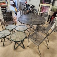 Rod Iron Patio Table & Chairs w small tables