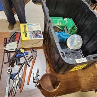 Tub w headlights & various tools