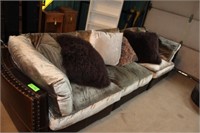 3pc Brown Leather Couch c/w Cushions, Estate