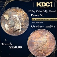 1922-p Peace Dollar Colorfully Toned 1 Grades Choi