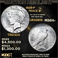 ***Auction Highlight*** 1928-p Peace Dollar 1 Grad