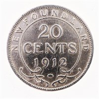 NFLD. 1912 Sterling Silver 20 Cents