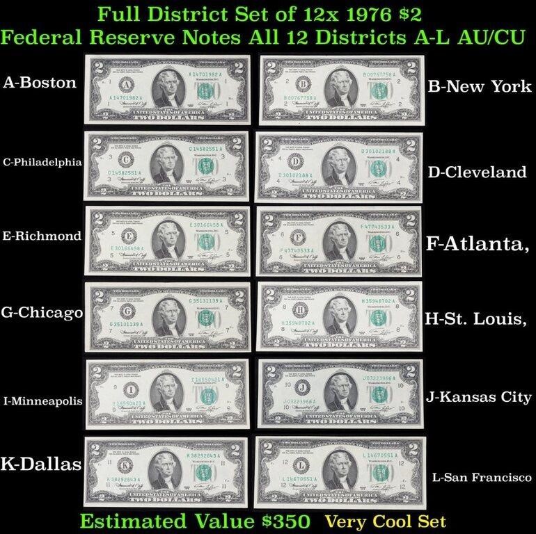 Full District Set of 12x 1976 $2 Federal Reserve N