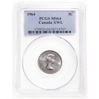 1964 Canada 5 Cent Coin PCGS MS64 XWL
