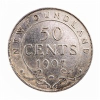 NFLD. 1907 Sterling Silver 50 Cents