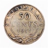 NFLD. 1911 Sterling Silver 50 Cents