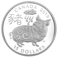 2019 $15 Year of the Pig - Fine Silver Coin. Sold