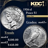 1926-d Peace Dollar $1 Graded ms63+ BY SEGS
