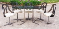 MCM GLASS TOP TABLE, 5 LUCITE BACK CHAIRS