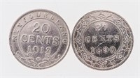 Lot 2 NFLD. Sterling Silver Twenty cents, 1912,189
