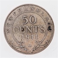 NFLD>1911 Sterling Silver 50 cents