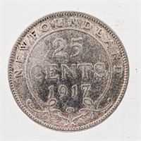 NFLD. 1917 Sterling Silver 25 Cents