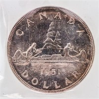 1951 Canada Silver Dollar MS 64 ICCS