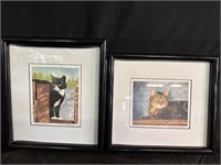 2 Black Framed Drawings of cats