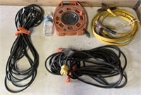 3 extension cords & jumper cables