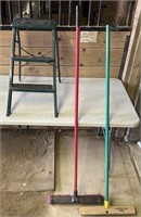 2 push brooms & step stool