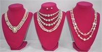 5pc Faux Pearl Necklaces & Stud Earrings