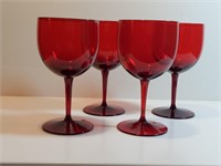 4pc Bohemian Gold Ruby Red Water Stem Goblets