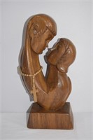 Hand Carved Wooden Figure 14" & Wood Rosary