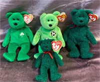 Lot of 4 Ty Beanie Babies Green Bears