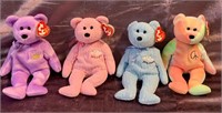 Lot of 4 Ty Beanie Babies Pastel Bears
