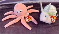 Lot of 2 Ty Beanie Babies Pink Octopus & Snail