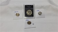3 silver dimes and uncirculated bicentennial half
