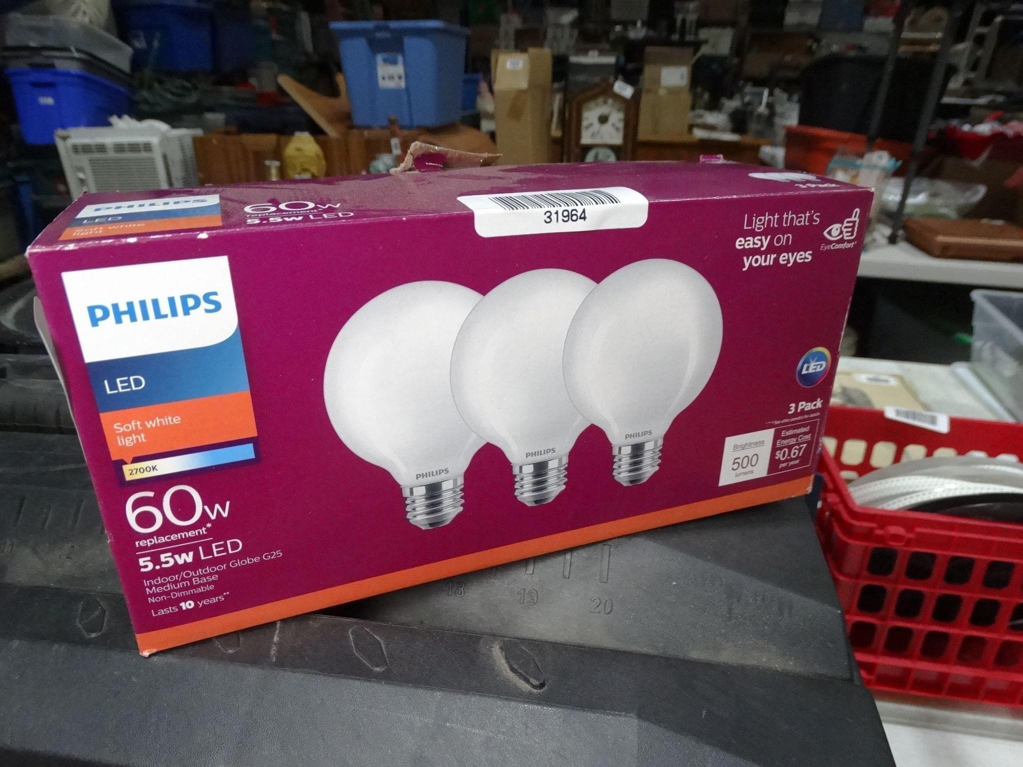 Box of 3 Phillips Soft White LED 60w Bulbs