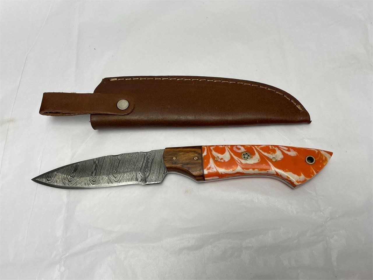 Fixed Blade Hunting Knife with Sheath - Orange