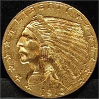 1910 $2.50 Indian Gold Quarter Eagle, High Grade