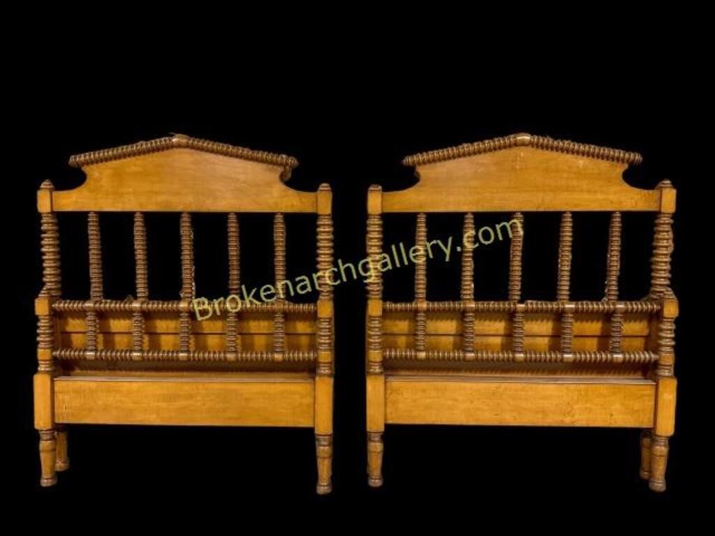 Pair Curly Maple Twin Spindle Beds