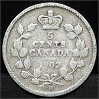 1902 H Canada Silver 5 Cents Coin in Nice Shape