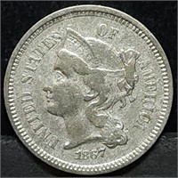 1867 Three Cent Nickel, Nice Coin